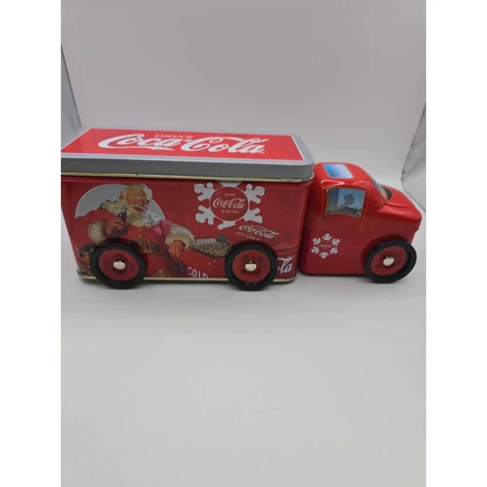 Coca-Cola Coke Delivery Truck Tin with Wheels & 2 Compartments with Santa Claus